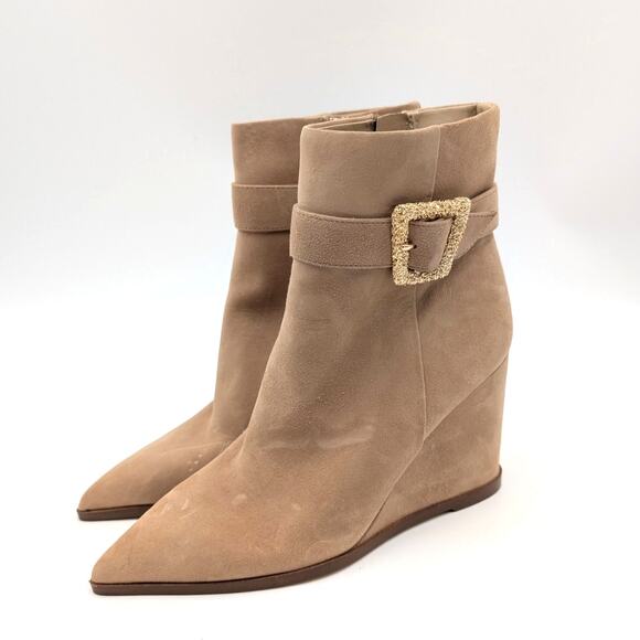 Sam Edelman Weslie Pointed Toe Wedge Bootie Women's Caramel Size US7 EU38 - Picture 1 of 12